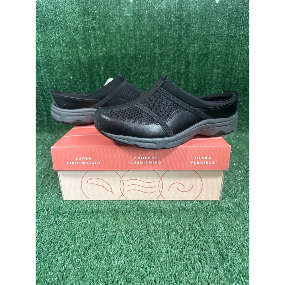 Easy Spirit Argyle Mesh‎ Clogs Womens Black Slip On Comfort Cushioning 8M